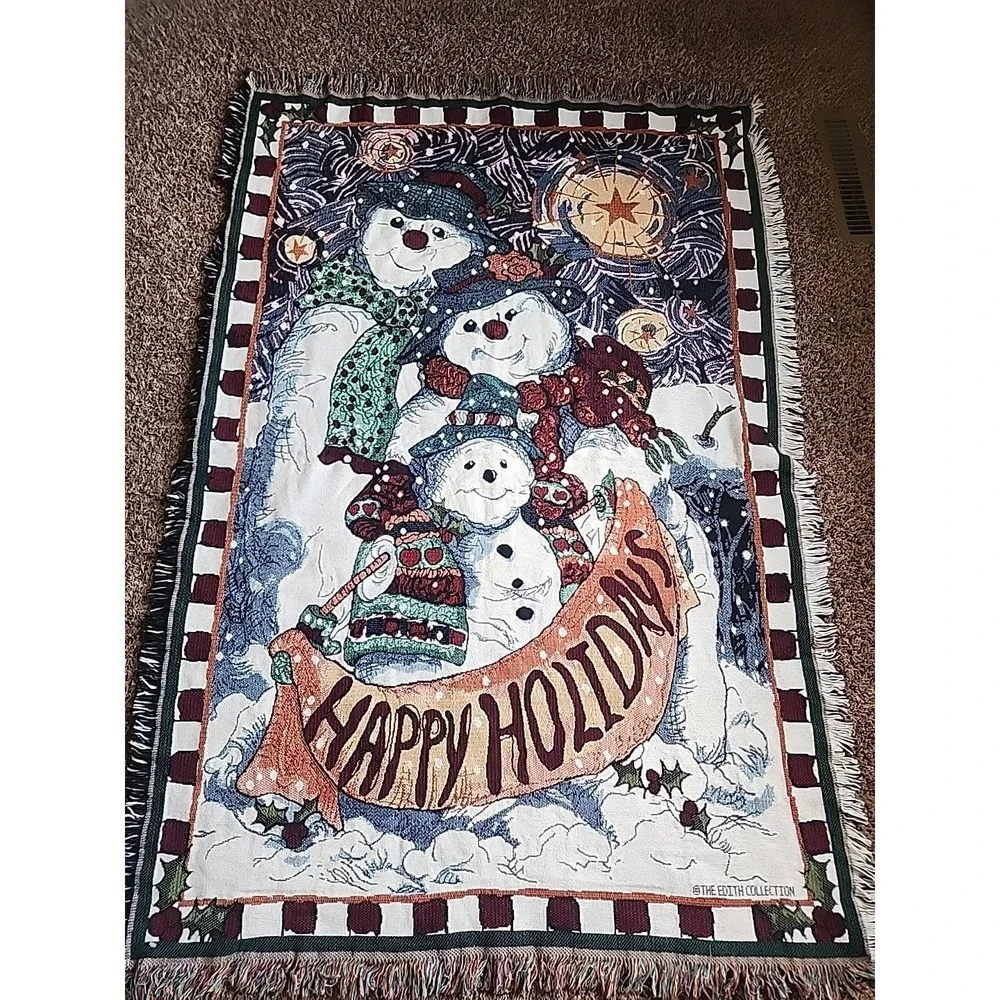 Tapestry Throw Blanket Christmas‎ Snowman Family North Star Happy Holidays Edith